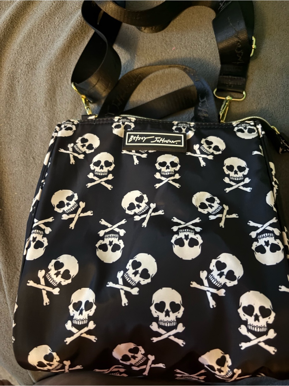 Betsey Johnson Black Skull-Print Crossbody Bag